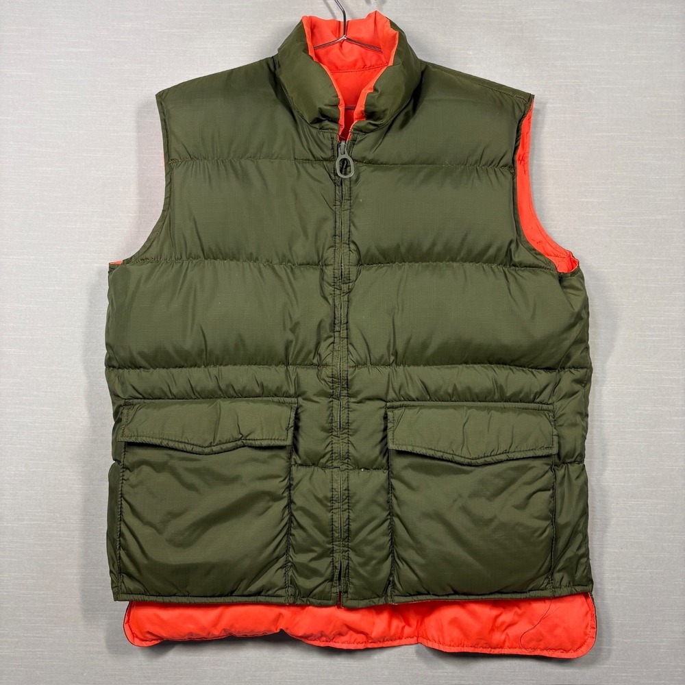 Vintage Sears Work'n Leisure Down Puffer Vest Men L Orange Green Hunting